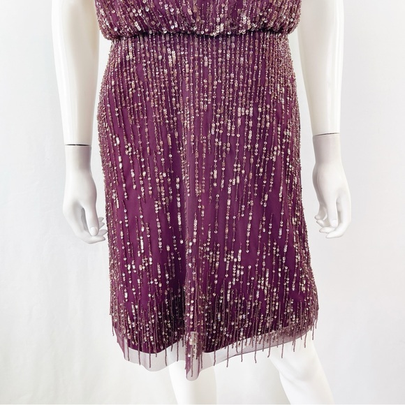 Adrianna Papell Dress Size 4 Midi Beaded Flapper Whimsigoth Dark Fairycore - Picture 7 of 13